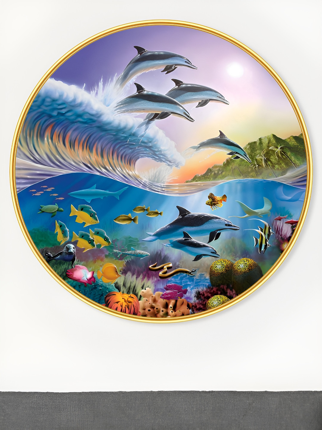 SAF Premium Blue And Green Golden Frame Birds And Animal Printed Wall Art