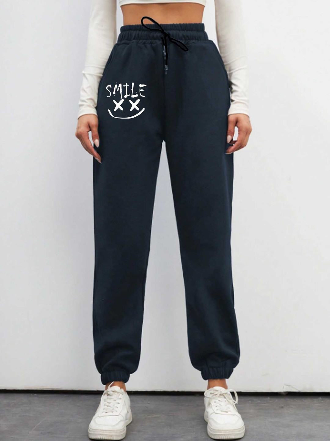 Navy Blue Relaxed Fit Typography Joggers