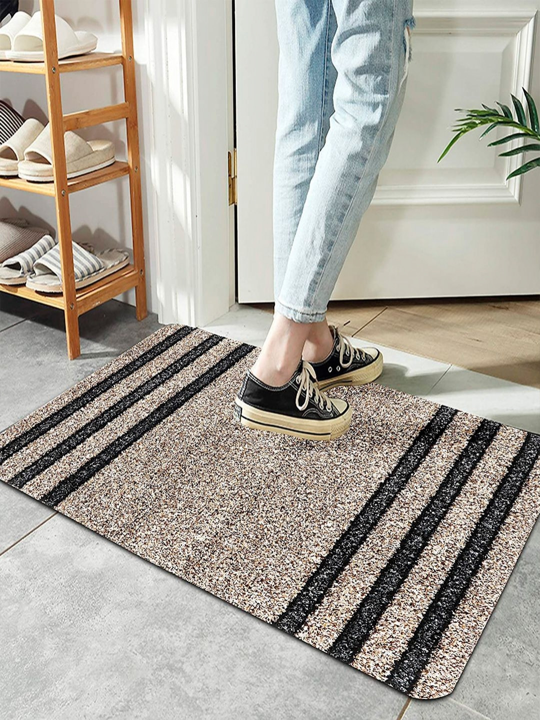 HOKIPO Brown Rubber Back Dirt Trapper Entrance Rectangular Door Mats