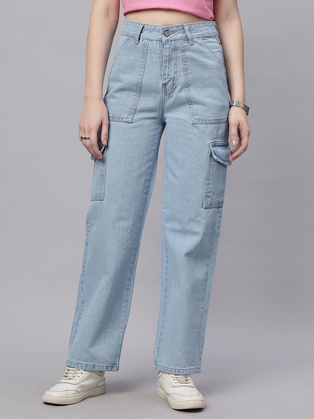 ZUYA Women Straight Fit Mid-Rise Cotton Cargo