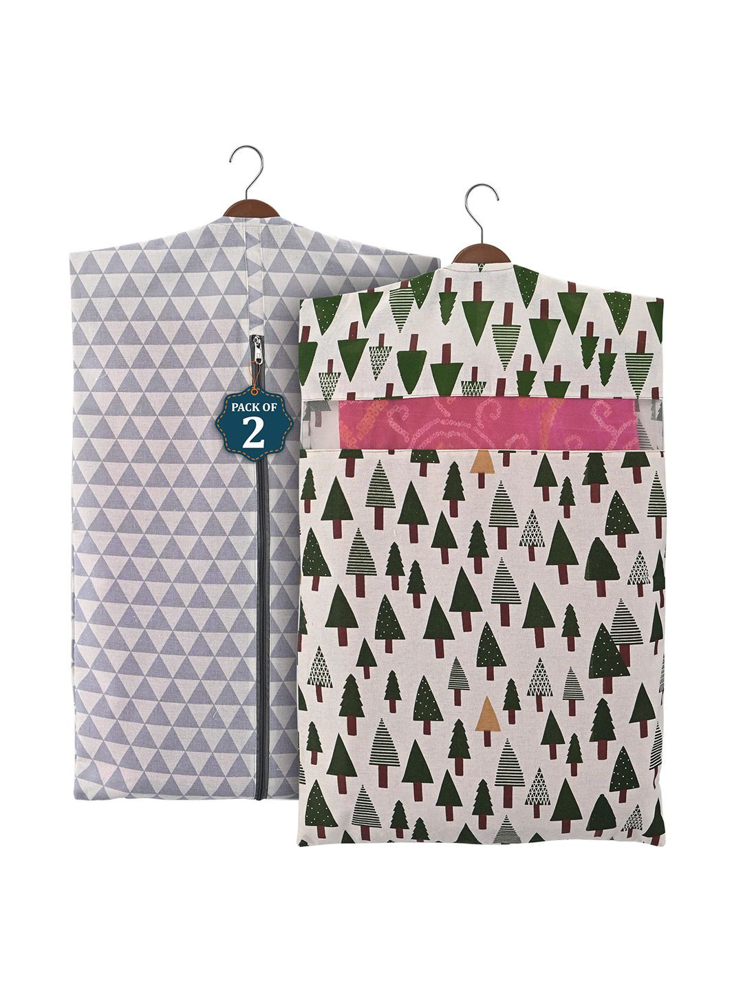 Kuber Industries Grey Set of 2 Geometric Mesh Cotton Multi-Utility Hanging Organisers