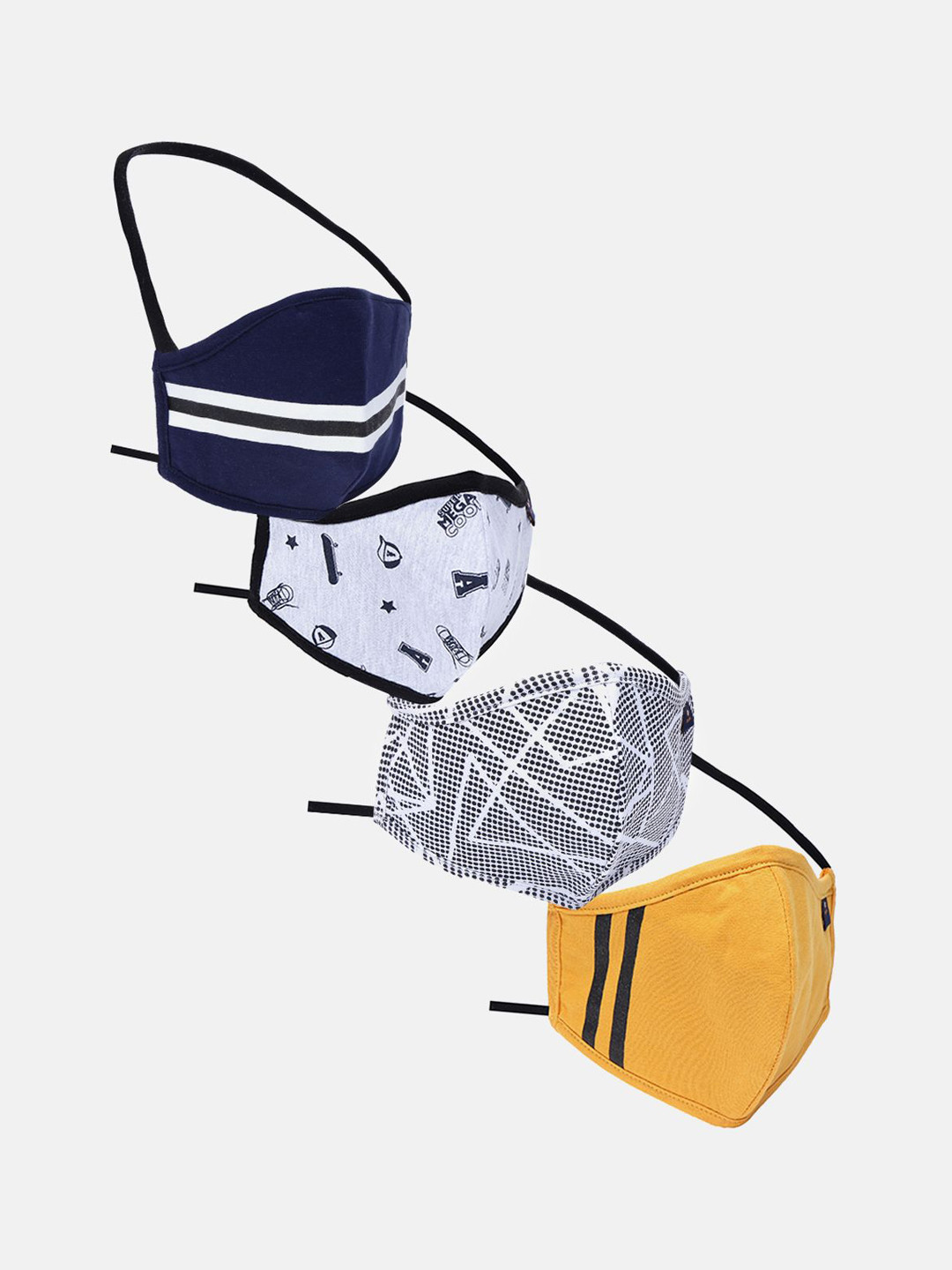 3PIN Pack Of 4 Printed Pure Cotton Reusable Protective Masks