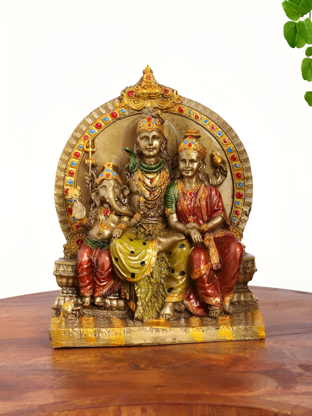 INTERNATIONAL GIFT Shiv Family Gold Polyresin Matte Prayer Room Small Showpiece - 7.5 Inches