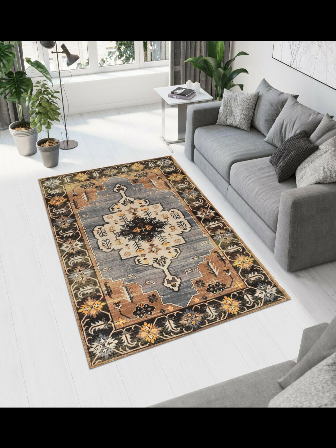 MAA HOME CONCEPT Black Ethnic Motifs Anti-Skid Woollen Carpet