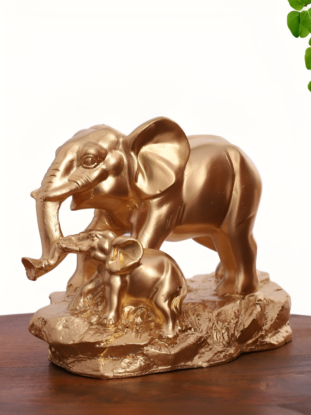 INTERNATIONAL GIFT Elephant Family Gold Polyresin Glossy Living Room Small Showpiece - 5 Inches