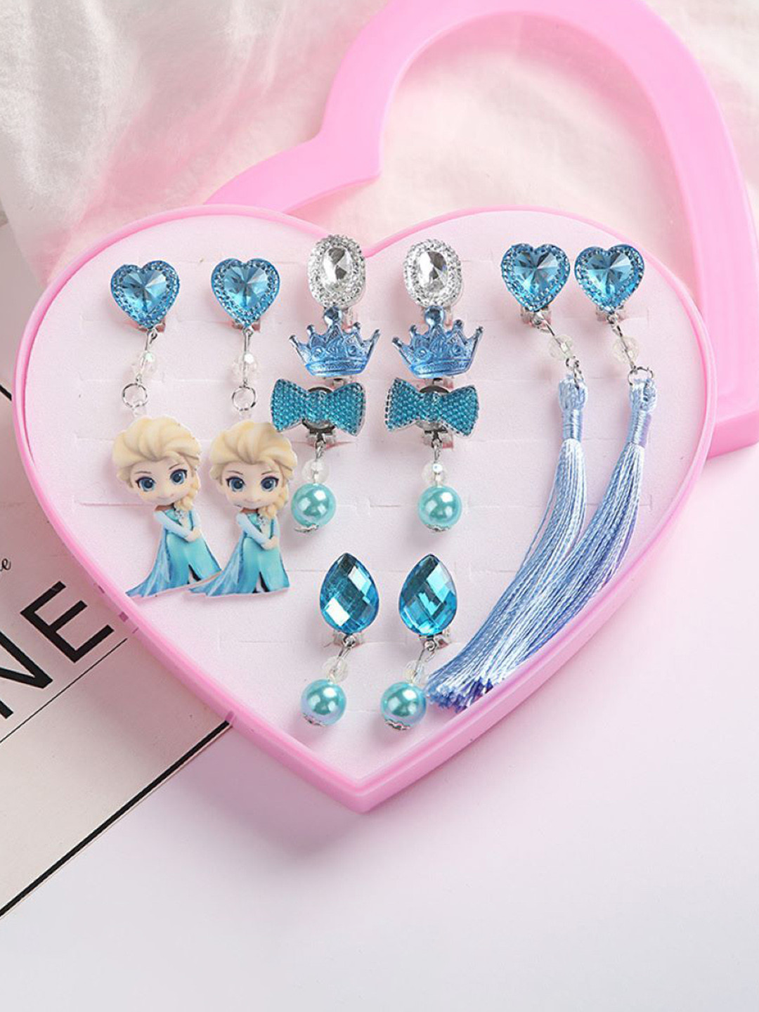 SYGA Princess-Themed Set of 5 Artificial Stones Studded and Beaded Drop Earrings