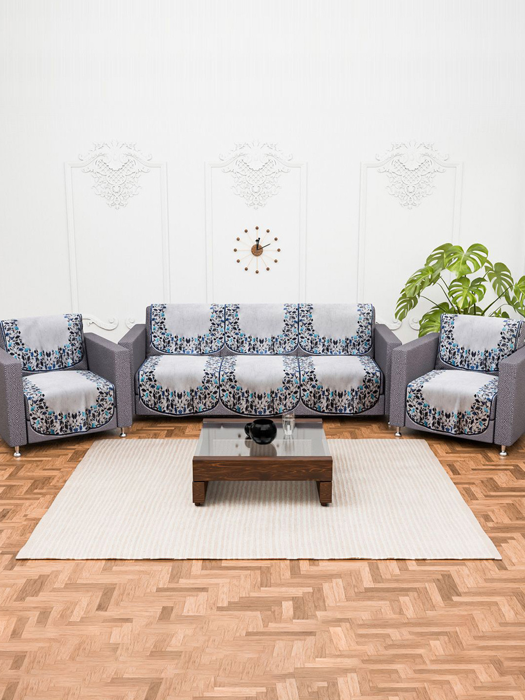 Kuber Industries 10 Pcs Printed 5 Seater Cotton Sofa Covers Slipcover for Home Living Room