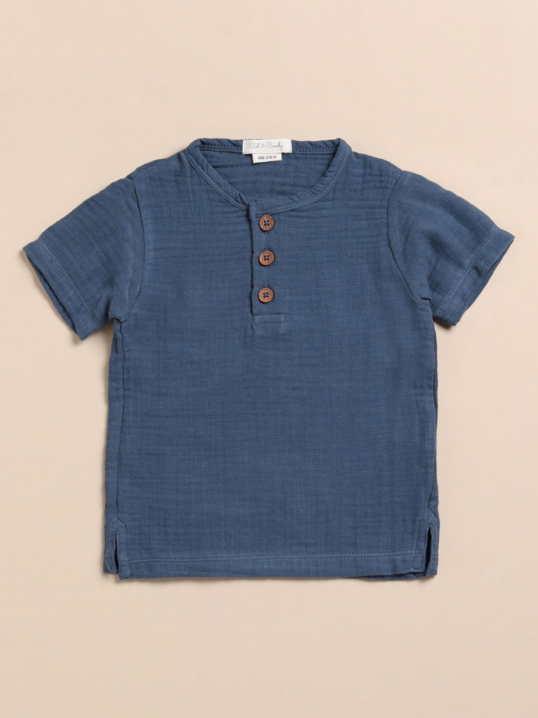 COT & CANDY Unisex Kids Solid Henley Neck Cotton T-shirt