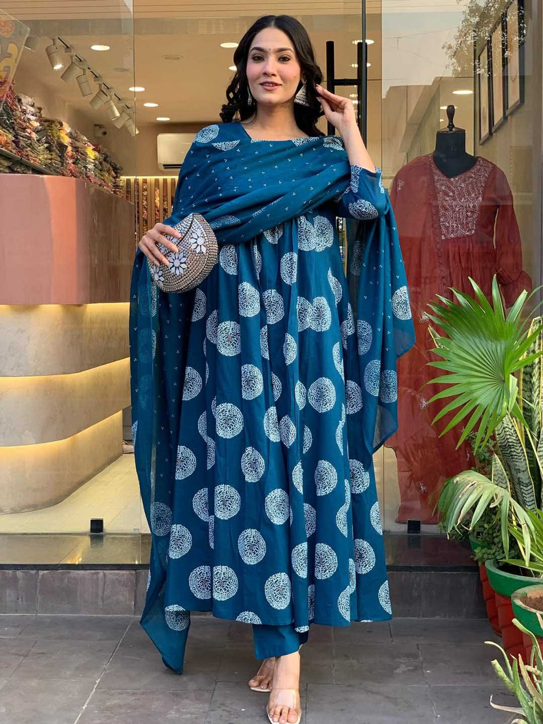 SOMAPAH Women Floral Yoke Design Empire Sequinned Pure Cotton Kurta with Trousers & With Dupatta