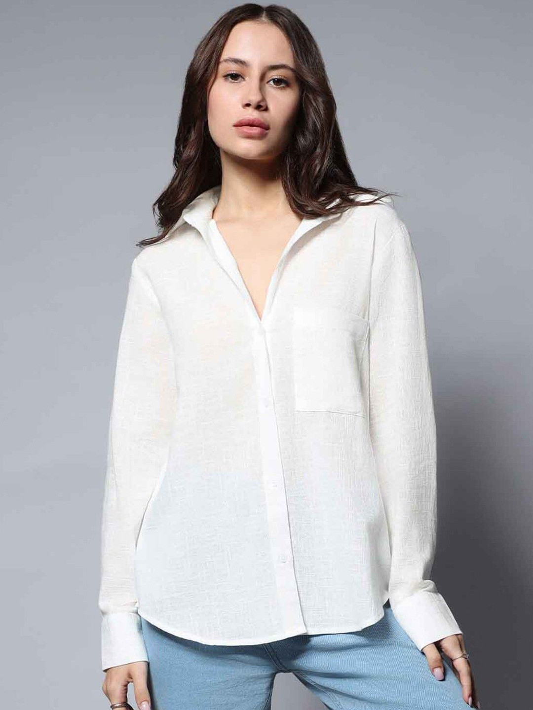 WHY SO FAB Women Classic Opaque Casual Oversized Shirt