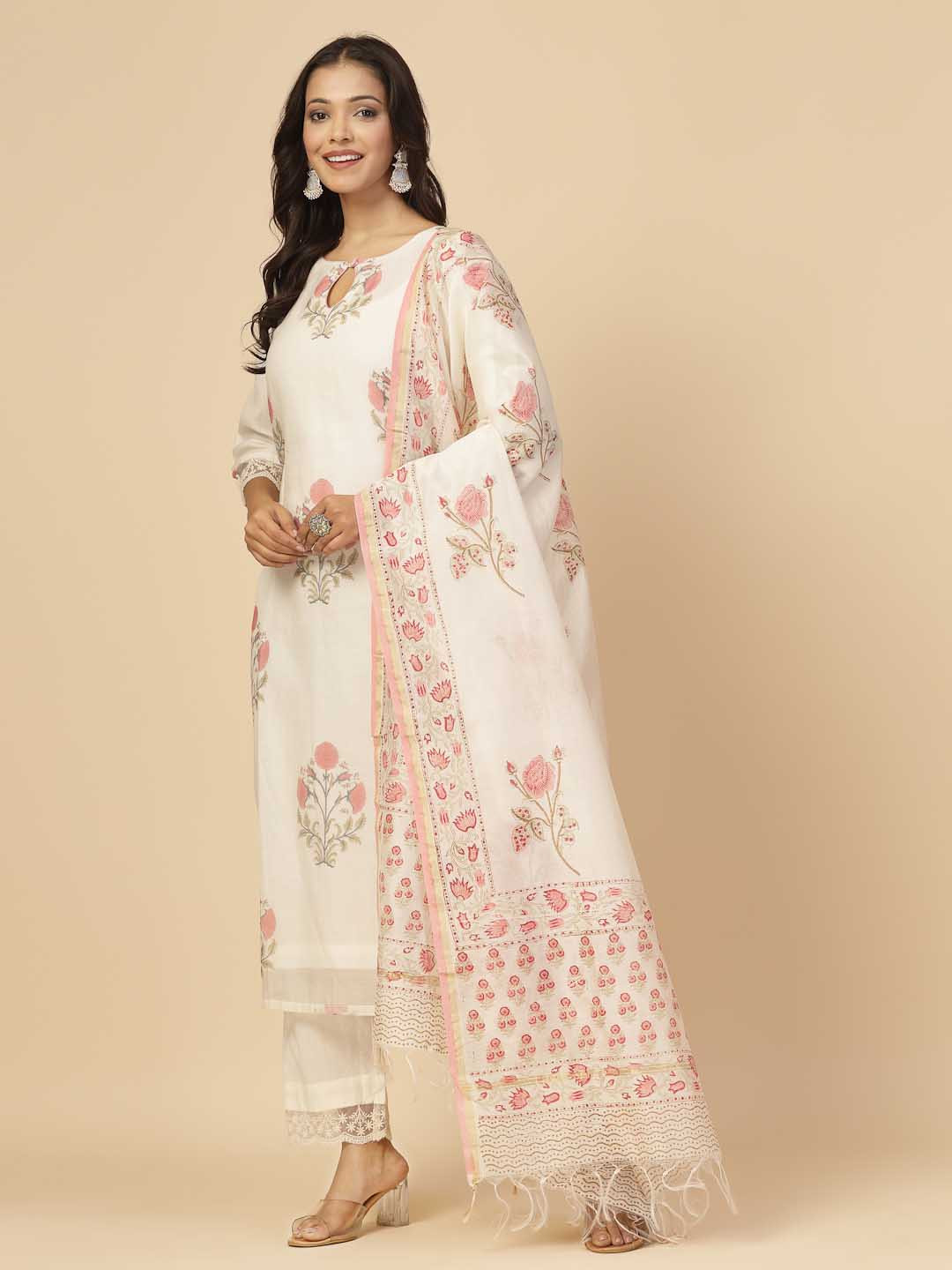 Shangri LA MS Designs Floral Printed Straight Kurta with Trousers & Dupatta