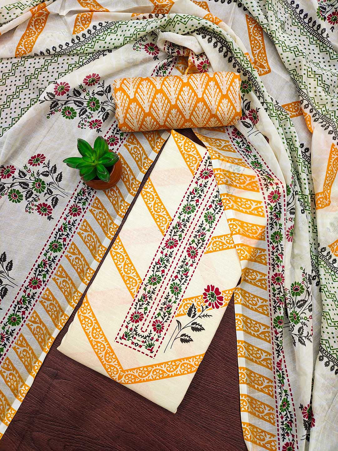 Maroosh Floral Embroidered Fancy Diamond Cotton Unstitched Dress Material