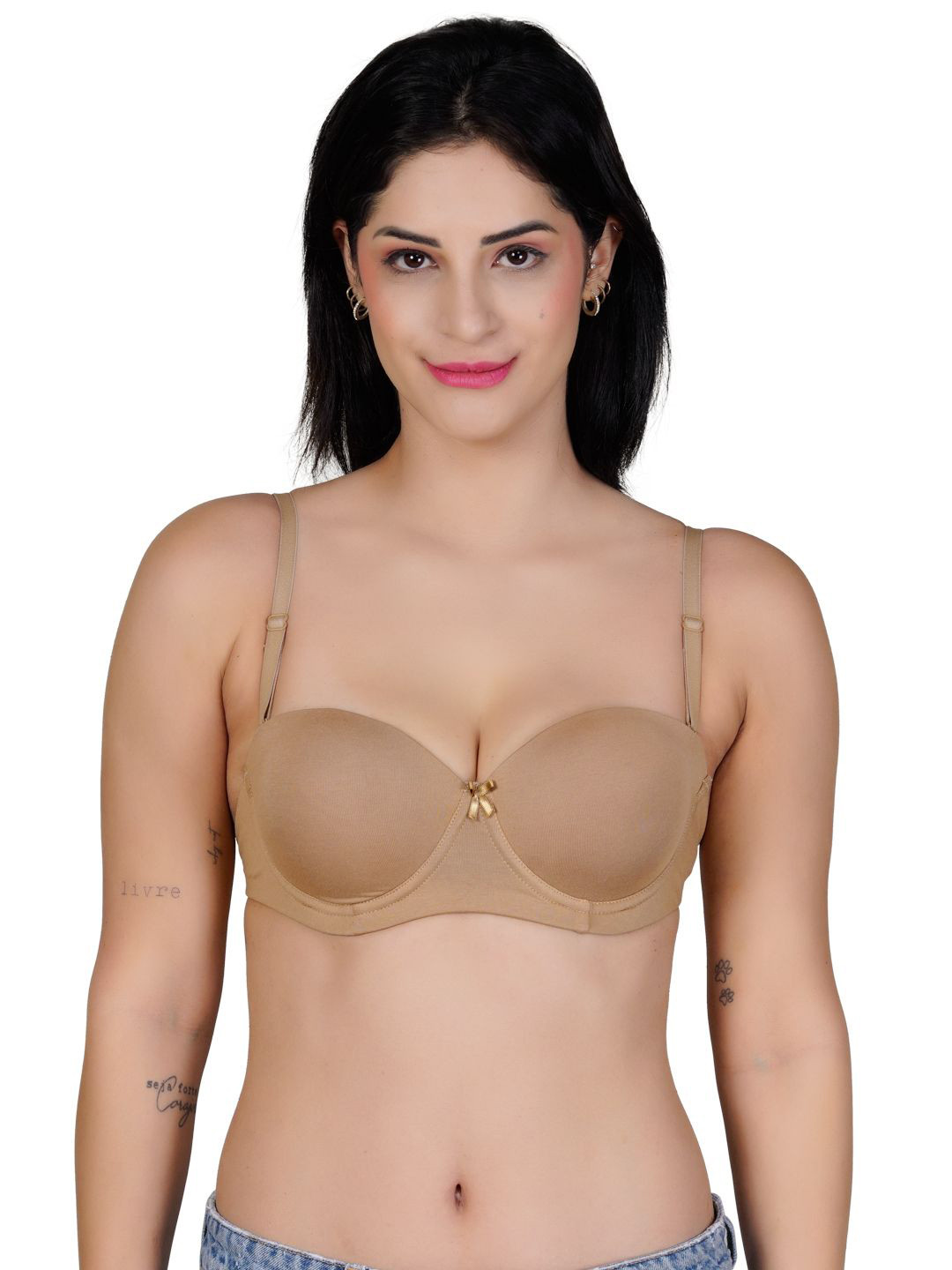 LACYLUXE Cotton Medium Coverage Underwired Transparent Back Lightly Padded T-shirt Bra