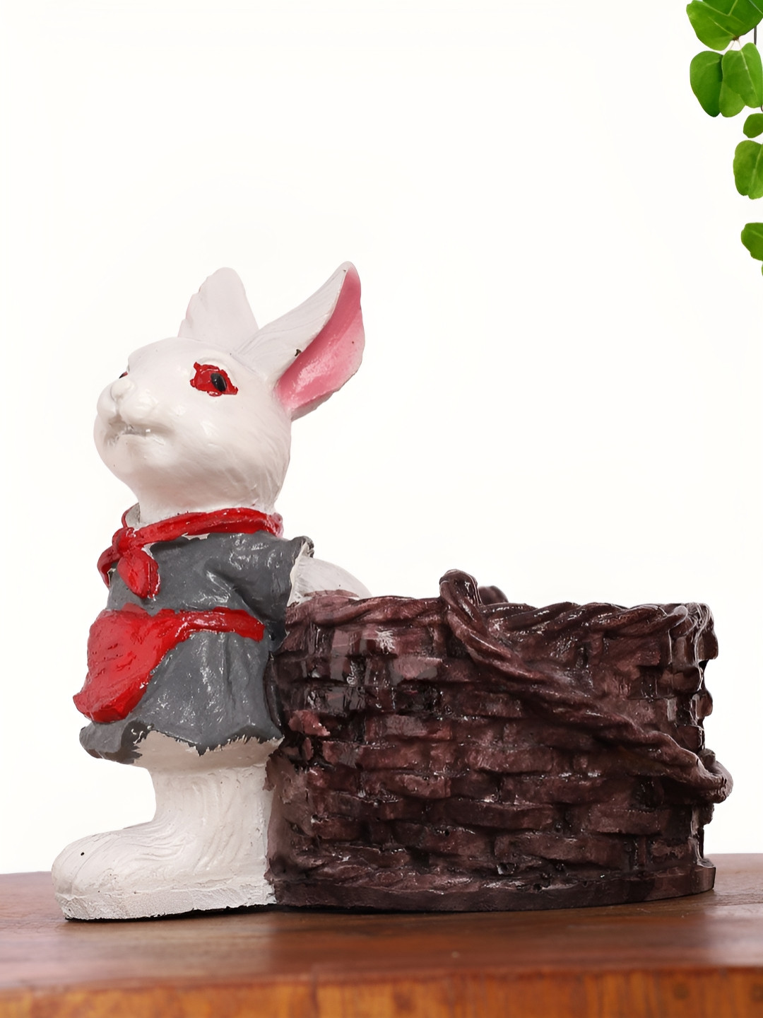 INTERNATIONAL GIFT Bunny with Basket Brown Polyresin Matte Living Room Small Showpiece - 6 Inches