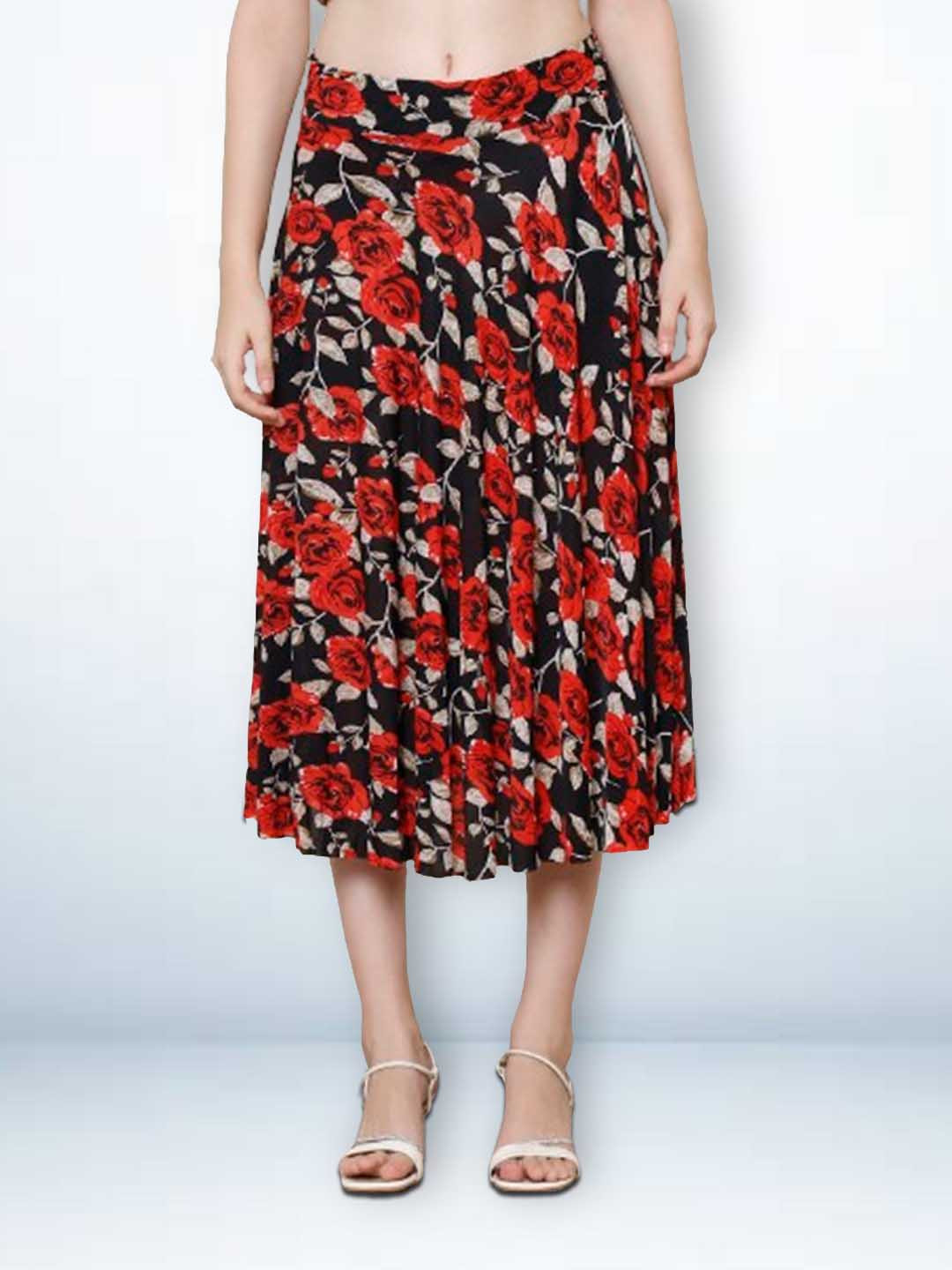 Jinfo  Women  Printed Flared Midi Skirt with inner short