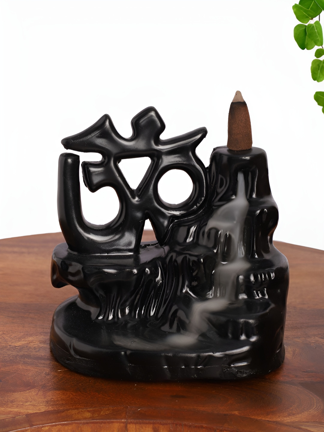 INTERNATIONAL GIFT Om Symbol Black Polyresin Glossy Prayer Room Fountain Small Showpiece - 5 Inches