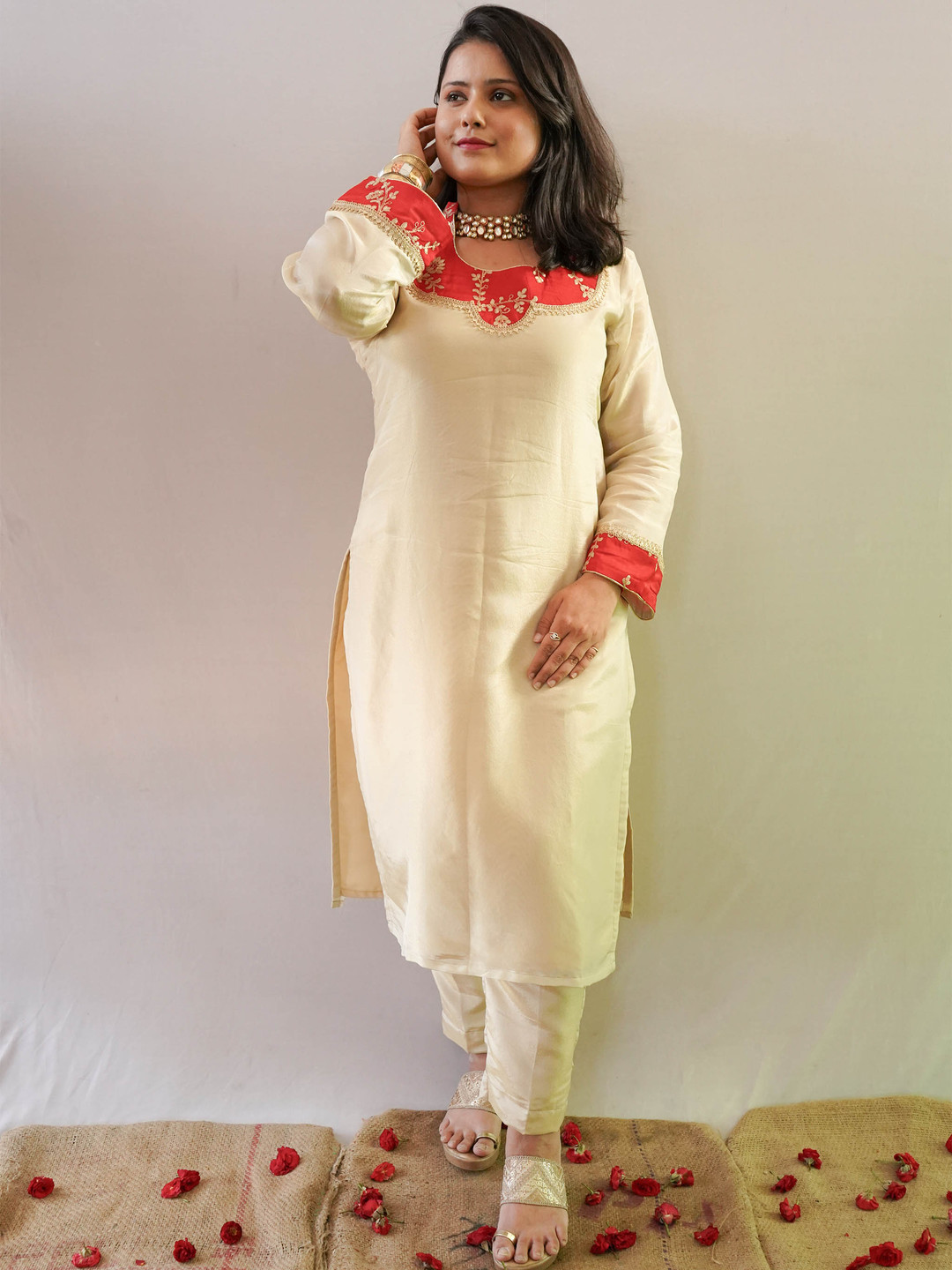 Anvi Styles for Stories Mandarin Collar Gotta Patti Straight Kurta