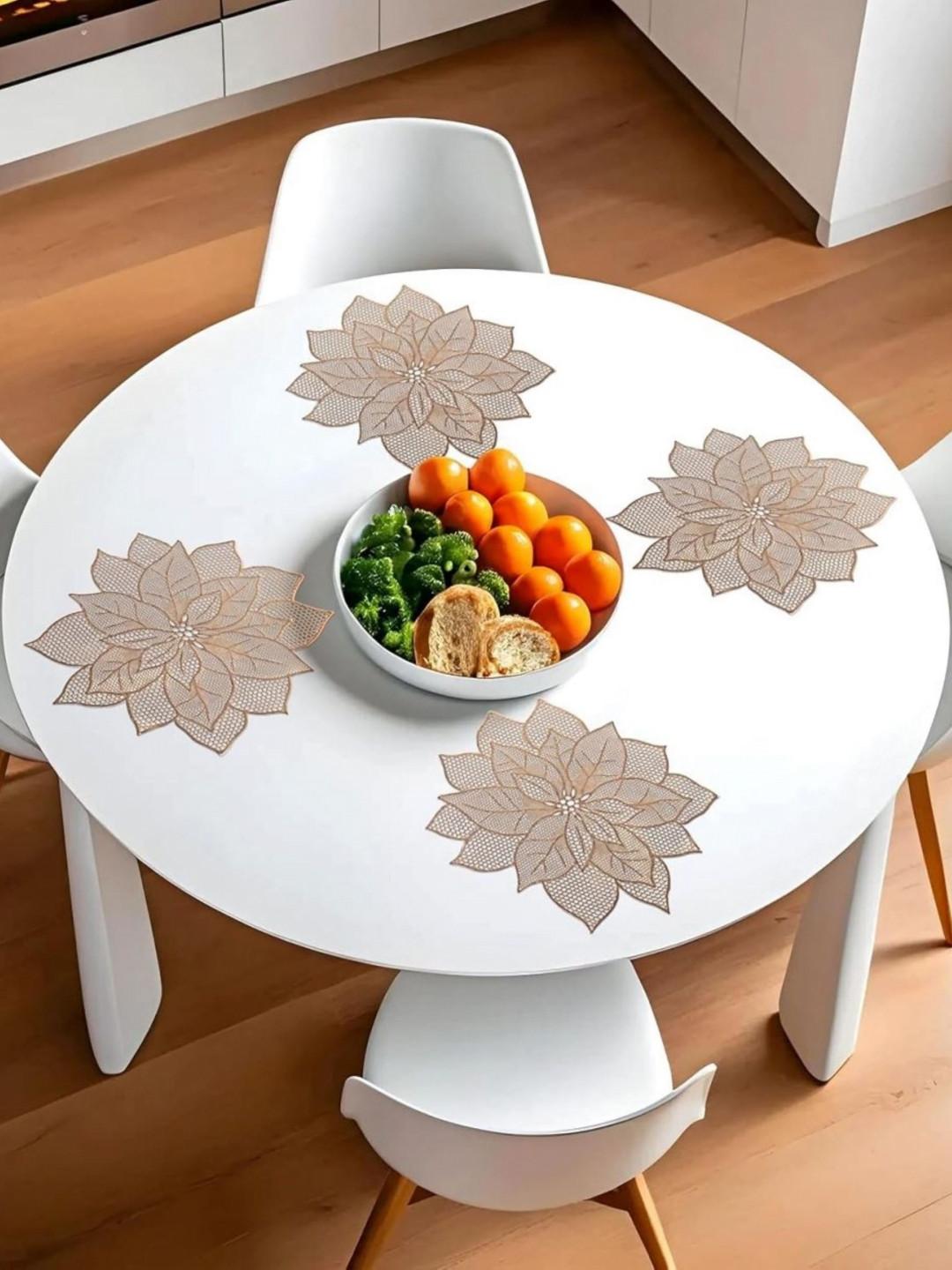 TANLOOMS Gold-Toned 4 Pieces Flower Cut Work Design Rexine Table Placemats