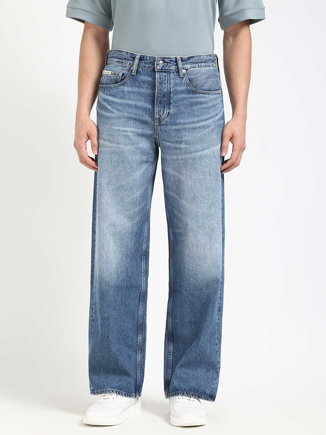 Calvin Klein Jeans Men Loose Wide Leg Low Distress Heavy Fade Jeans