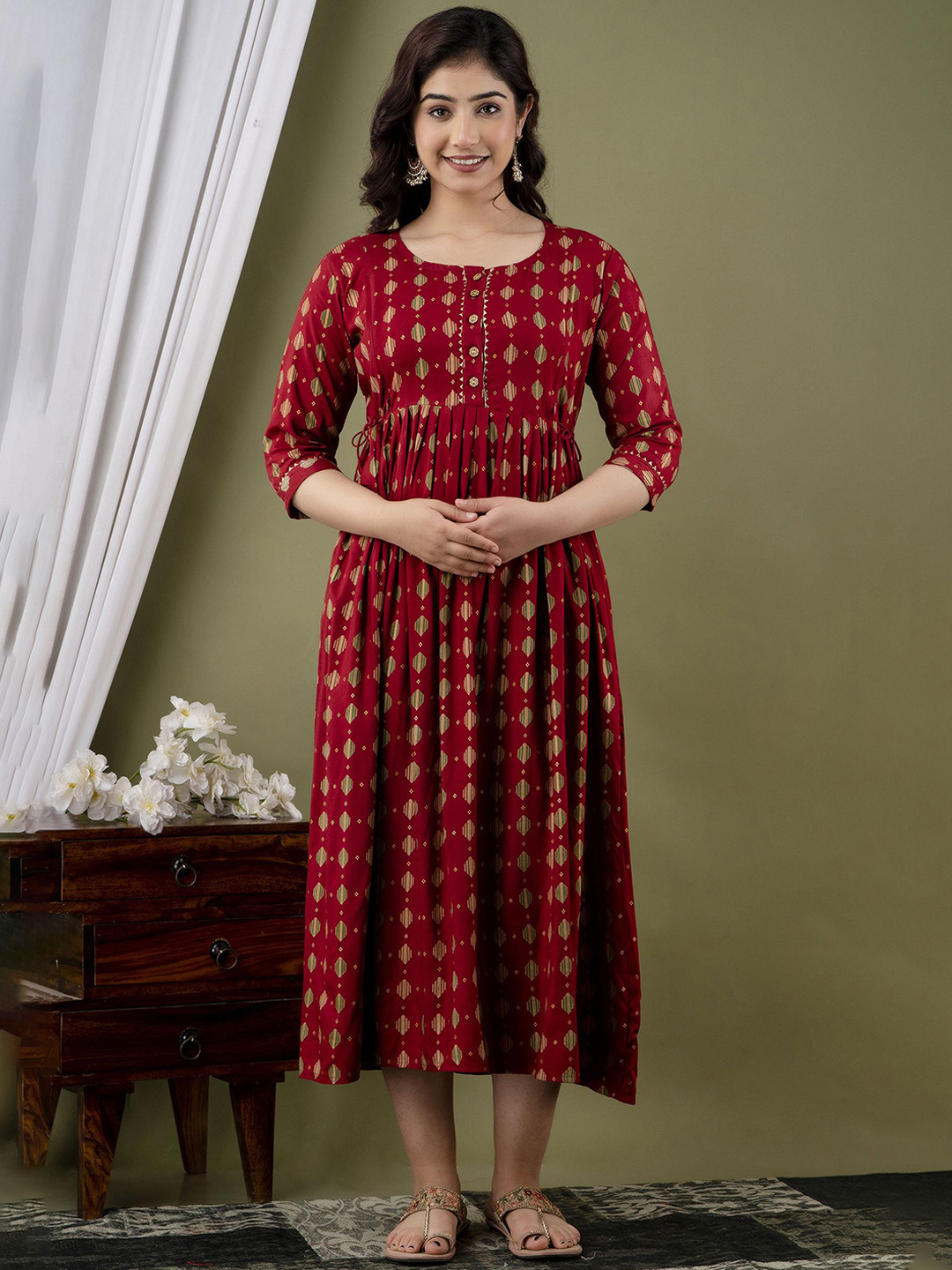 FEMARY Women Floral Print Maternity Maxi Dress
