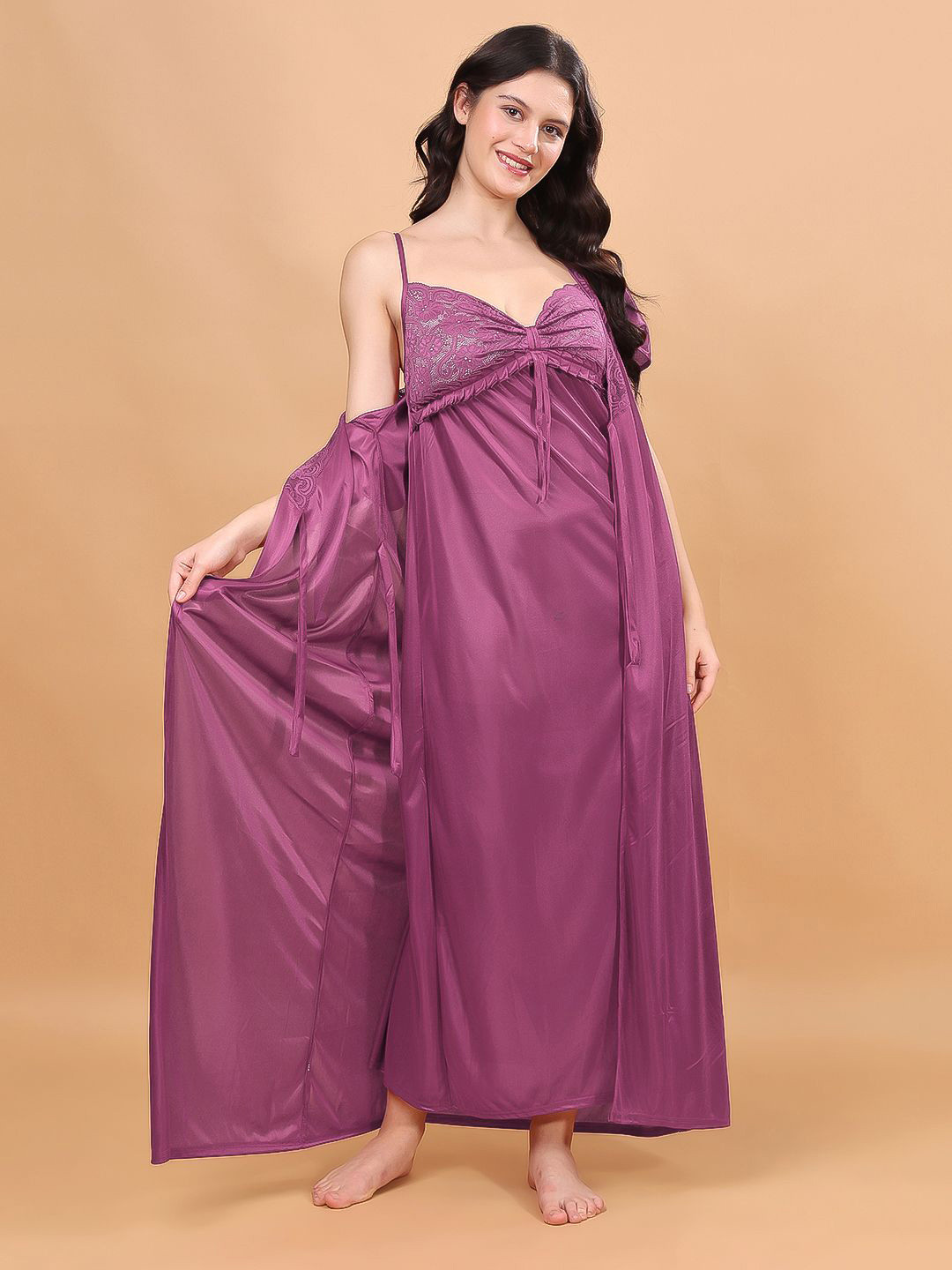 NIGHT KEYS Women Set Of 2 Piece Maxi Nightdress