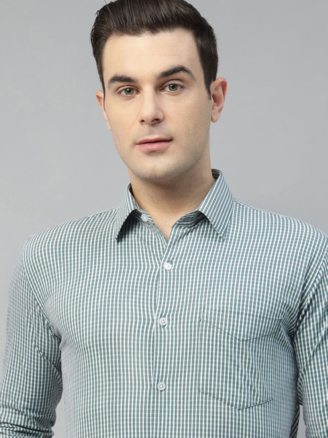 Hancock Men Micro Checked Wrinkle Ressistant Pure Cotton Slim Fit Formal Shirt