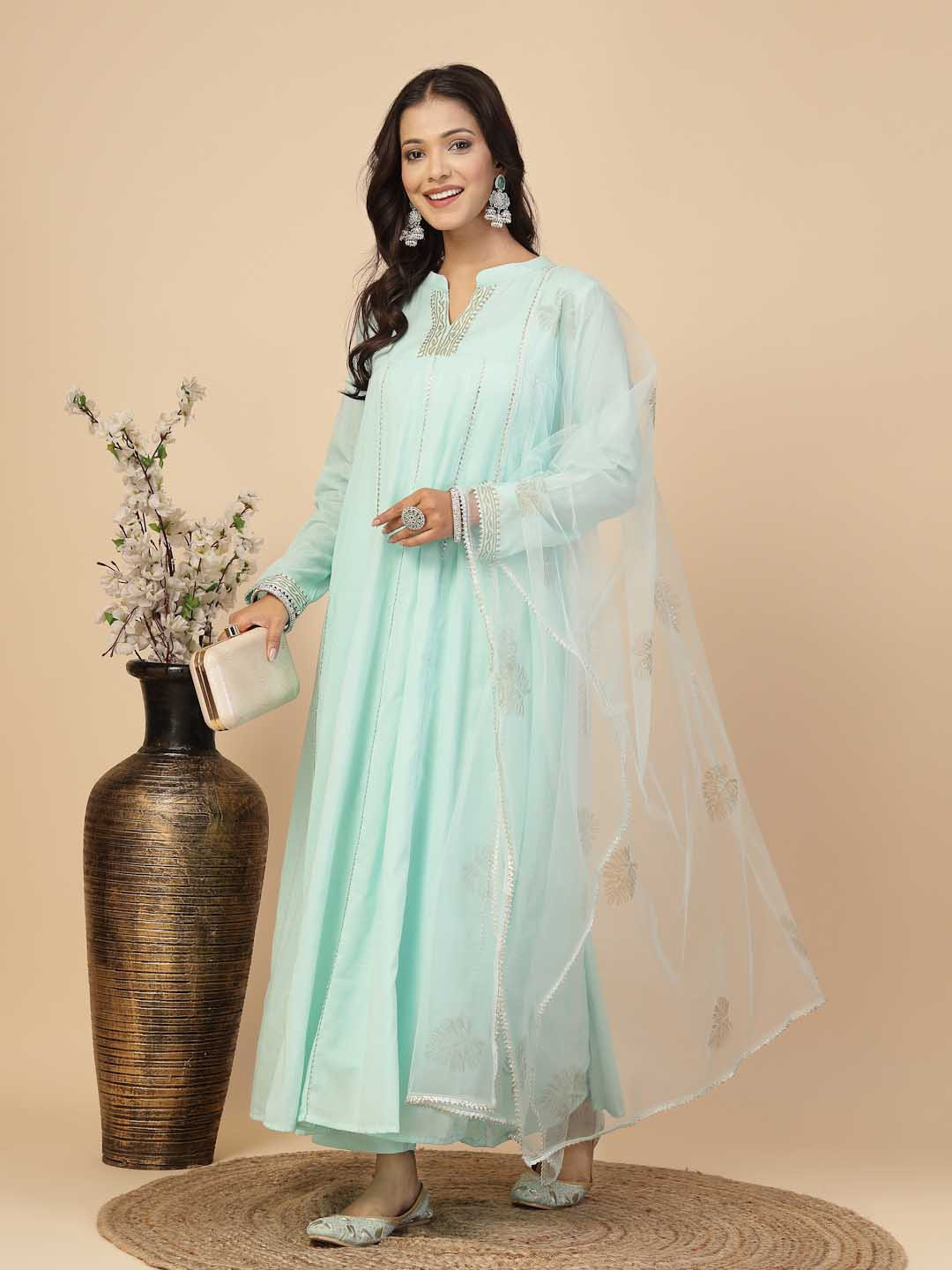 Shangri LA MS Designs Striped Panelled Gotta Patti Kurta with Trouser & Dupatta