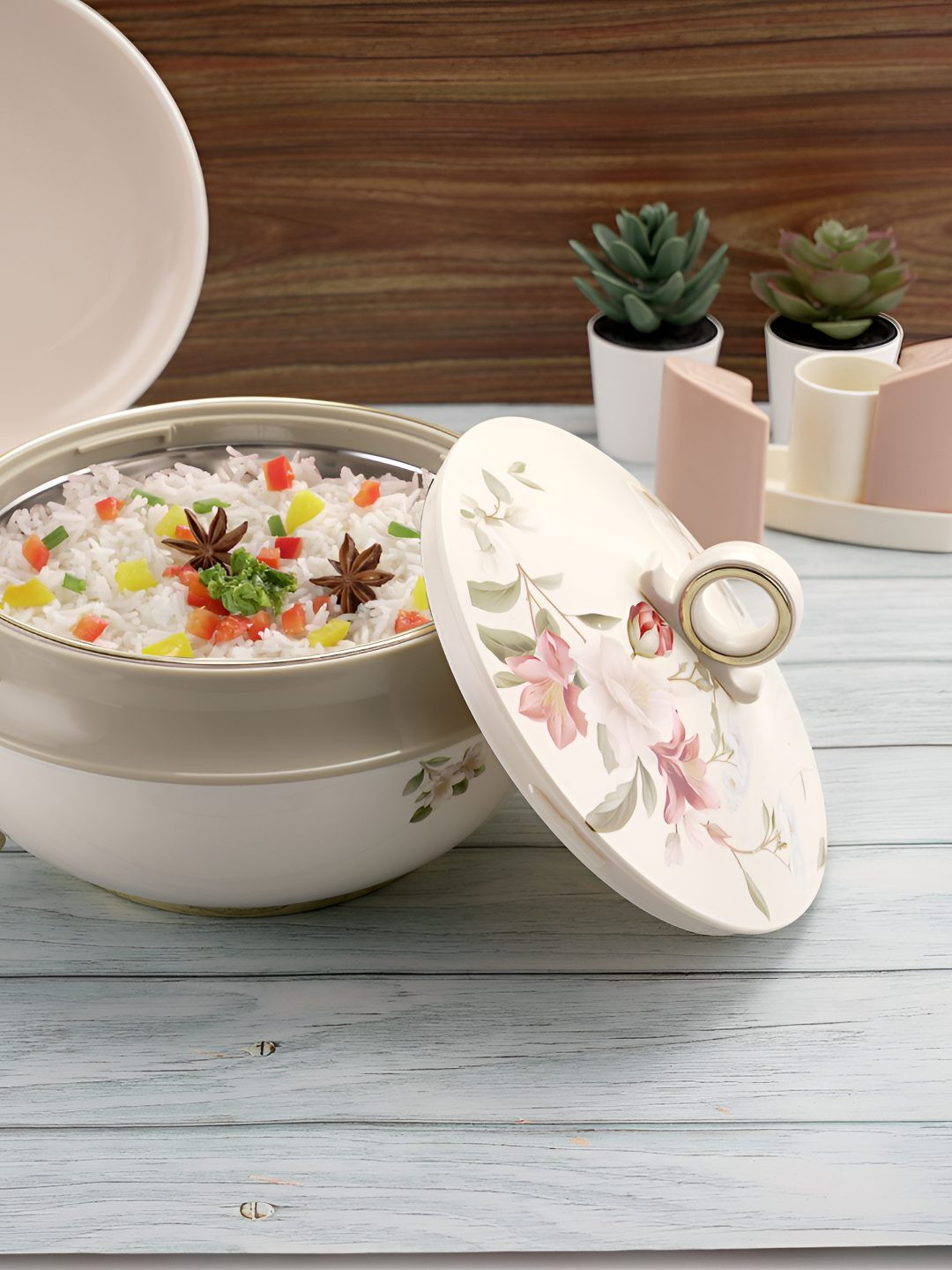Nayasa Bloom White & Green Floral Printed Casserole - 1500ml