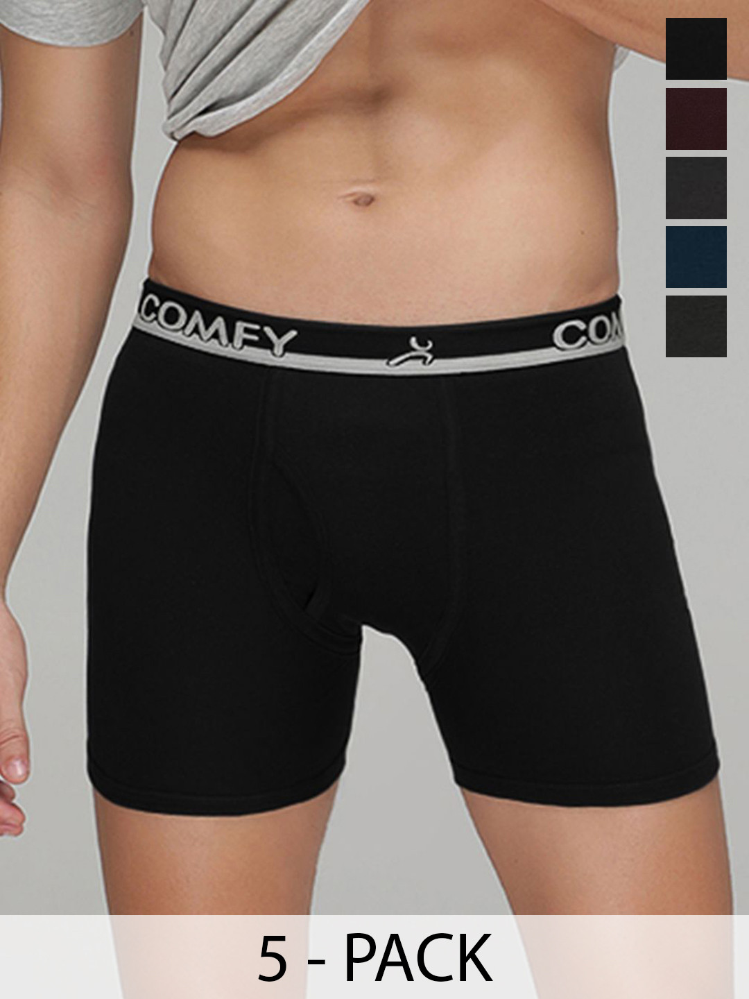 AMUL COMFY Men Pack Of 5 Assorted Cotton Trunks AC-PLCLRTROE-ASST-75-5PC