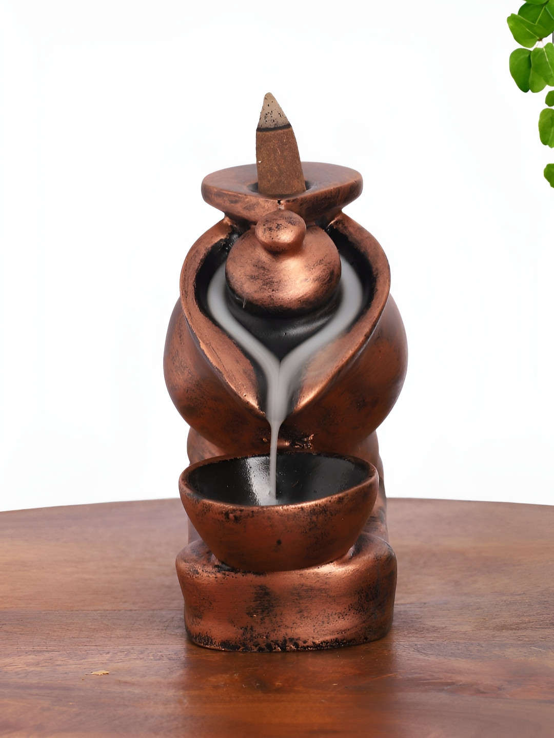 INTERNATIONAL GIFT Tea Kettle with Cup Backflow Smoke Fountain Copper Polyresin Natural Living Room Fountain Small Showpiece - 5 Inches