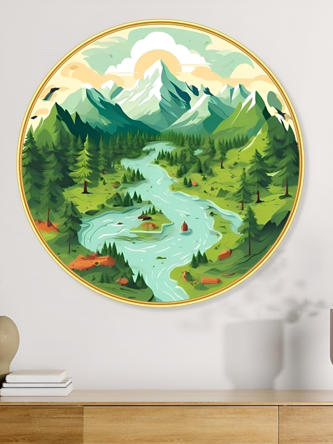 SAF Nature Synthetic Wood Wall Round Paintings Wall Art - 23 x 23 In