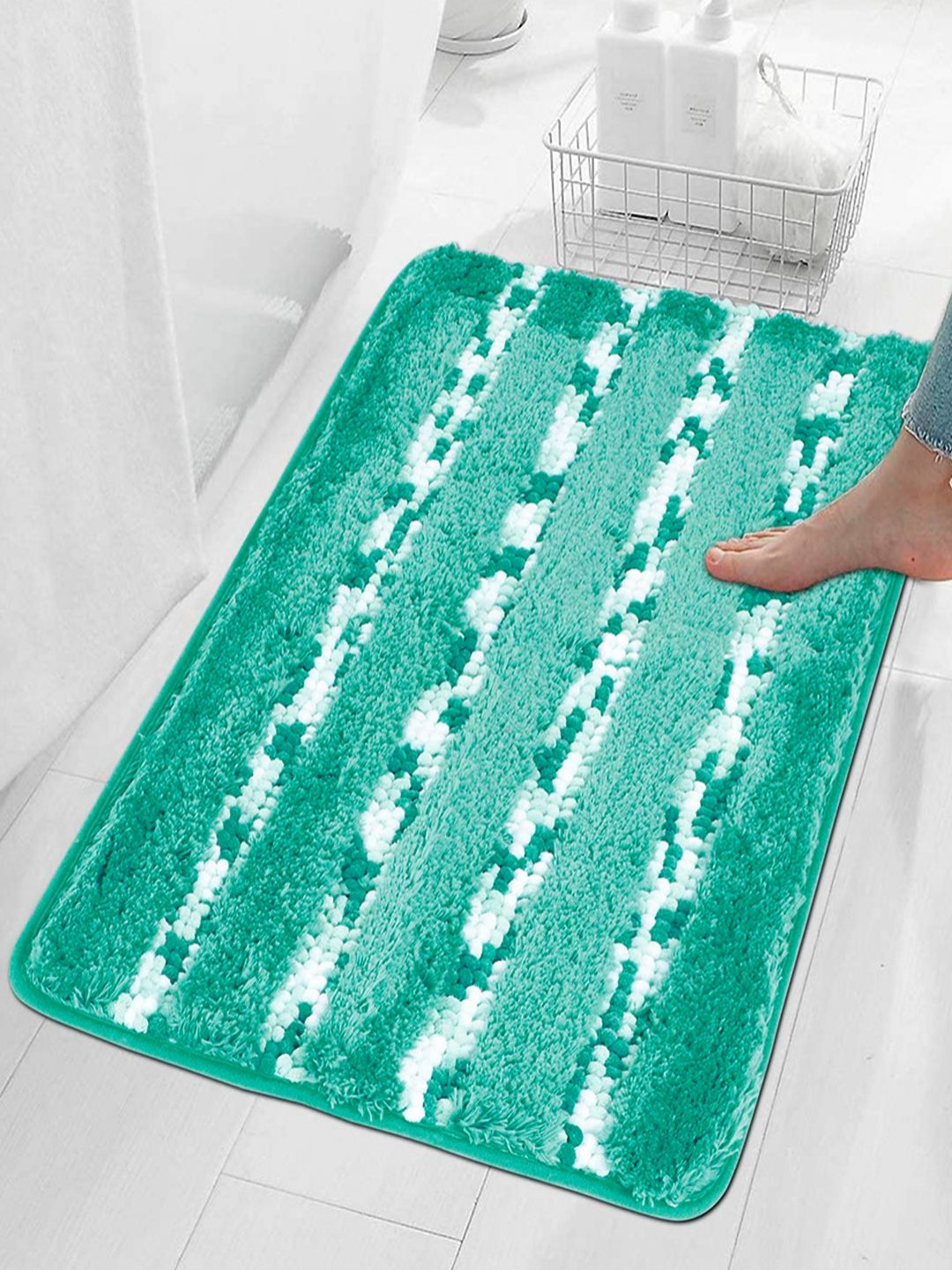 HOKIPO Turquoise Blue Large 50x80cm Soft Microfiber Bath Mats For Bathroom AR-3478-TRQ