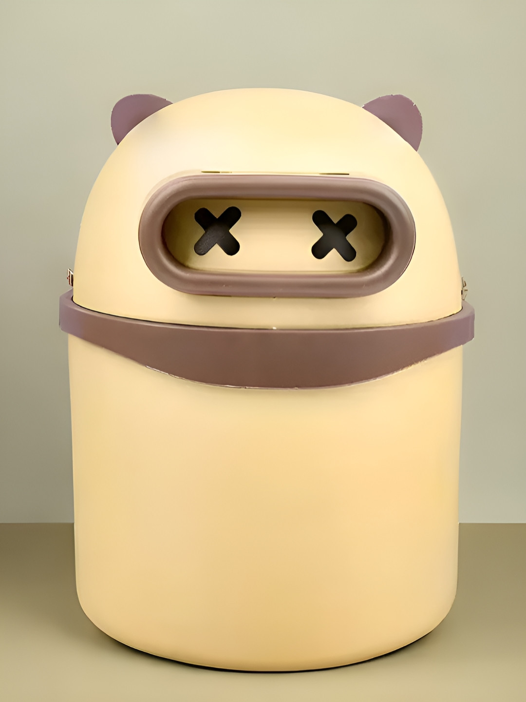 DecorTwist Yellow & Brown Table Desk Dustbin With Swing Lid For Home