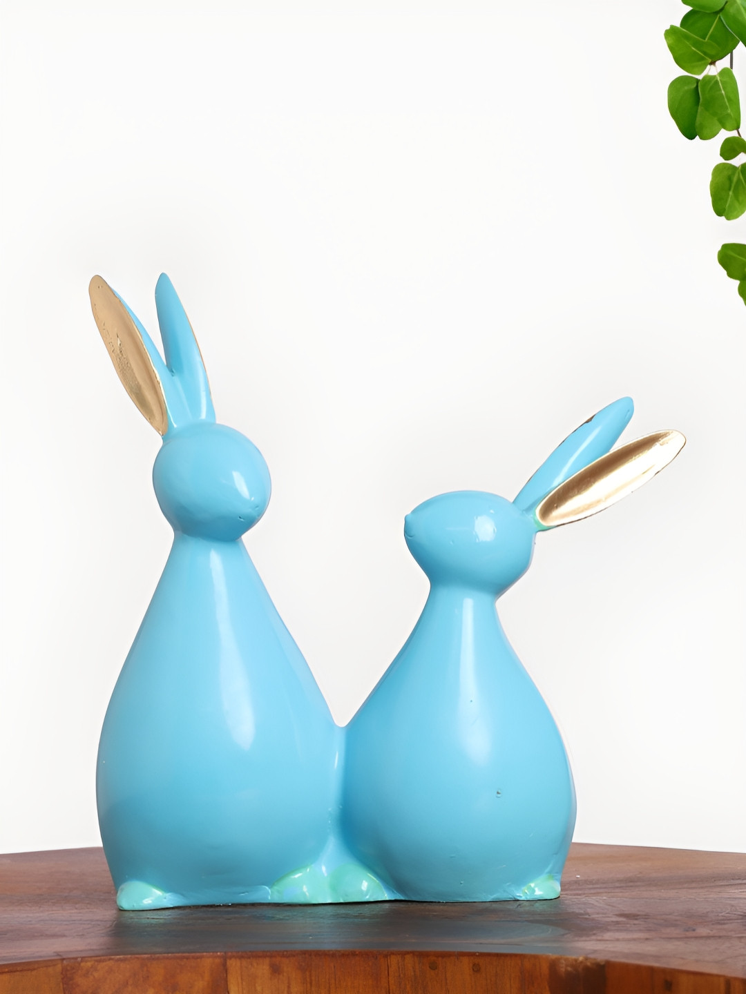 INTERNATIONAL GIFT Bunny Blue Polyresin Glossy Living Room Small Showpiece - 8 Inches