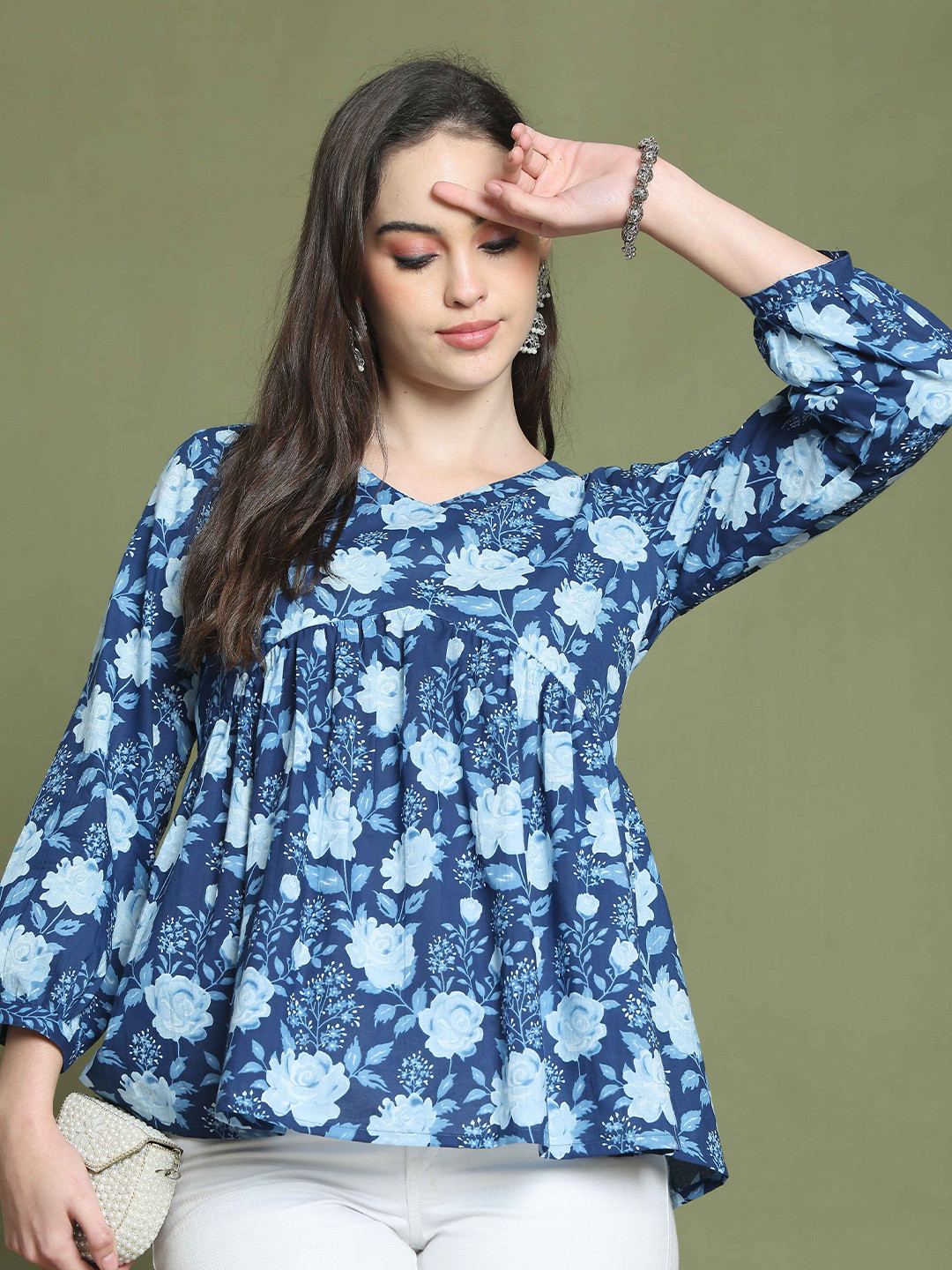 Rajnandini Floral Printed Pure Cotton Empire Top