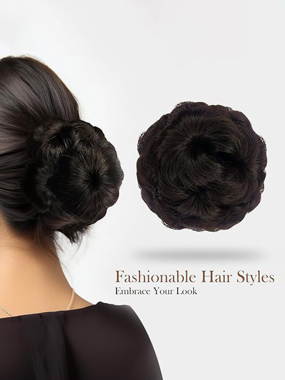CRIBE Clip-In Wavy Flower Bun Hair Extension - Black - 6 inches