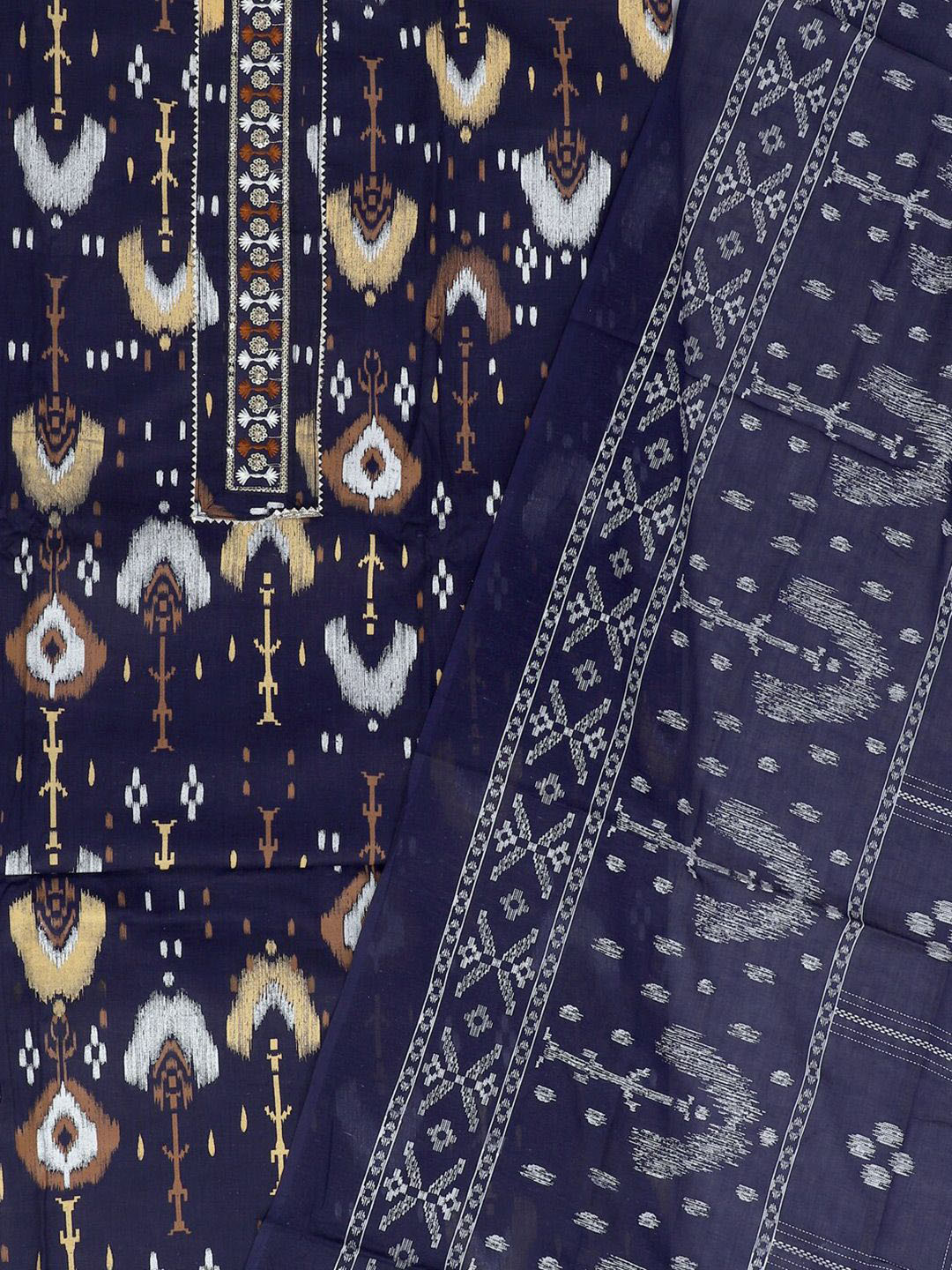 Jensuits Ethnic Motifs Ikat Printed Gotta Patti Unstitched Dress Material