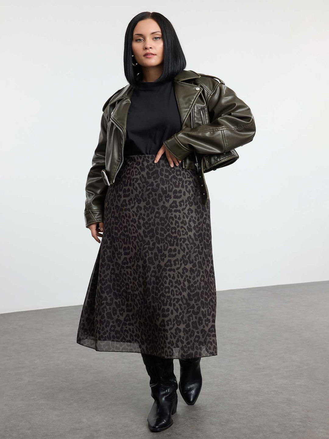 Trendyol Women Plus Size Animal Printed Midi A-Line Skirt