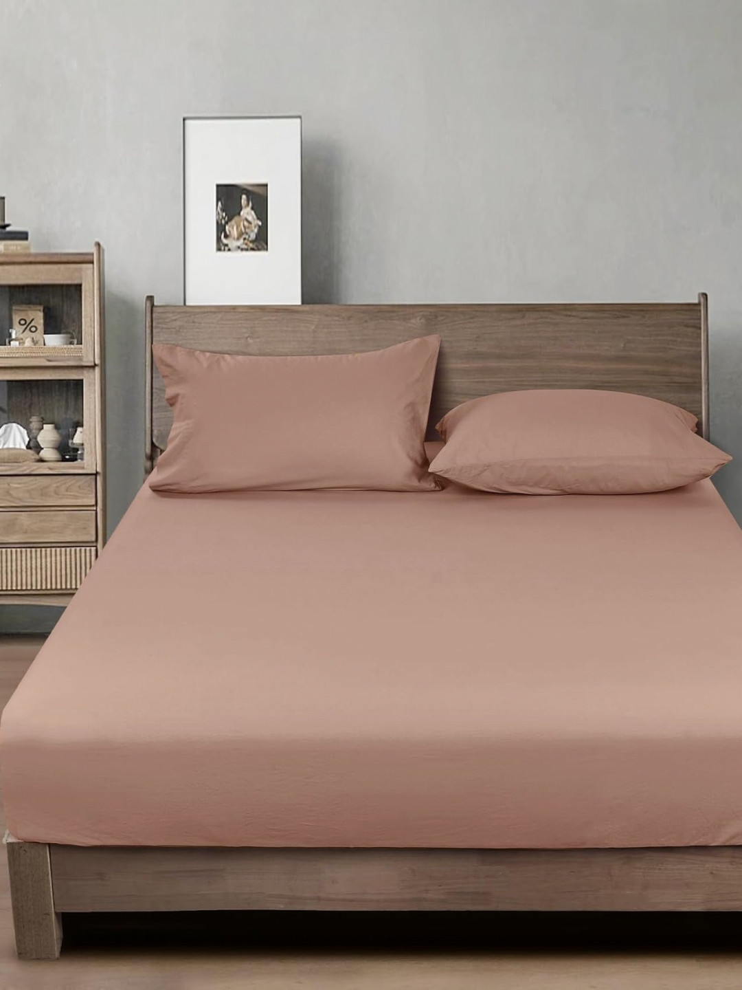 THE little BIG STORE Camel Brown Microfiber Skin-Friendly 300 TC Fitted King Fine Bedsheet with 2 Pillow Covers-72 x 78 inches