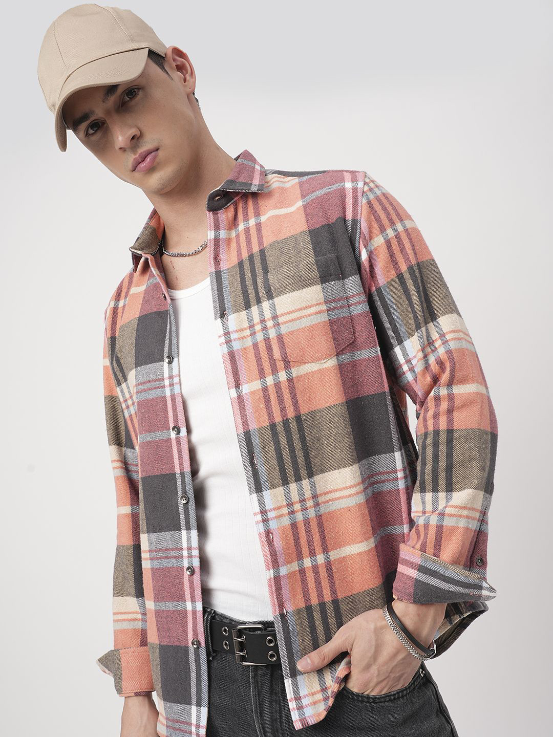 VASTRADO Tartanique Checked Cotton Long Sleeves Slim Fit Shirt