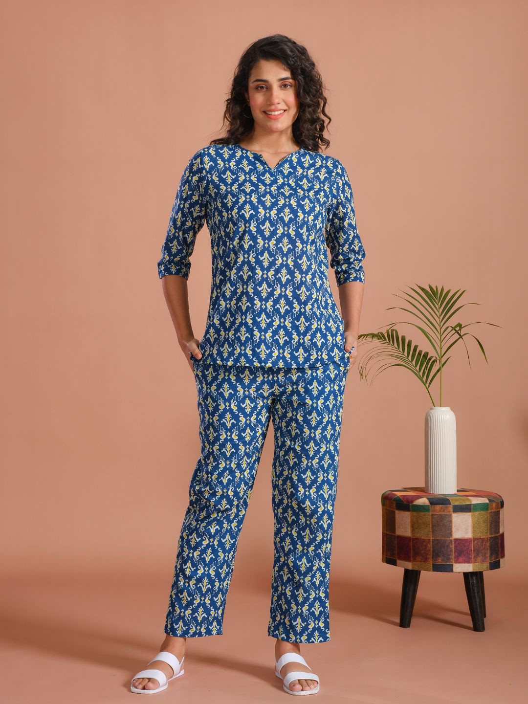 SANSKRUTIHOMES Women Printed Round Neck Pure Cotton Co-Ords