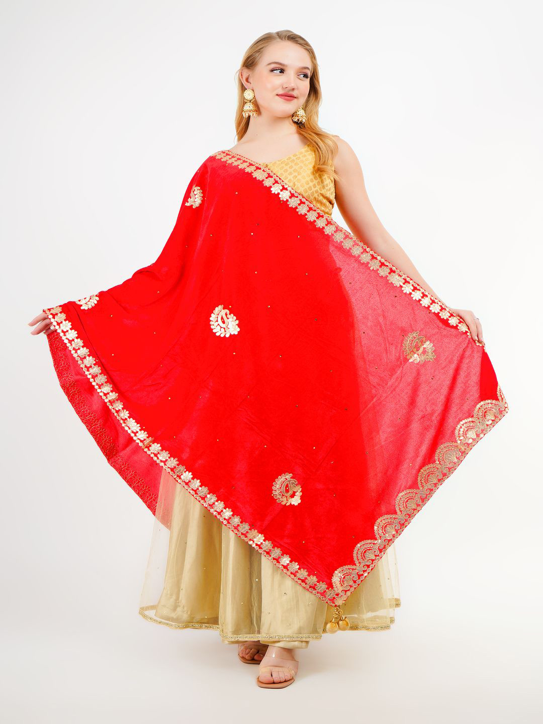 Karthav Fashion Paisley Embroidered Velvet Dupatta with Gotta Patti