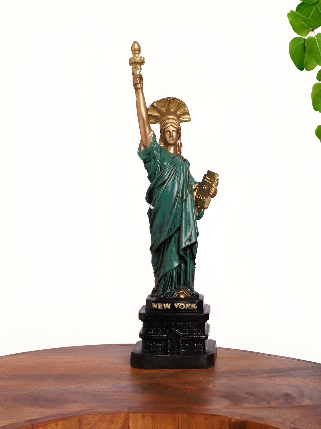 INTERNATIONAL GIFT Statue Of Liberty Green Polyresin Matte Study Room Medium Showpiece - 14 Inches