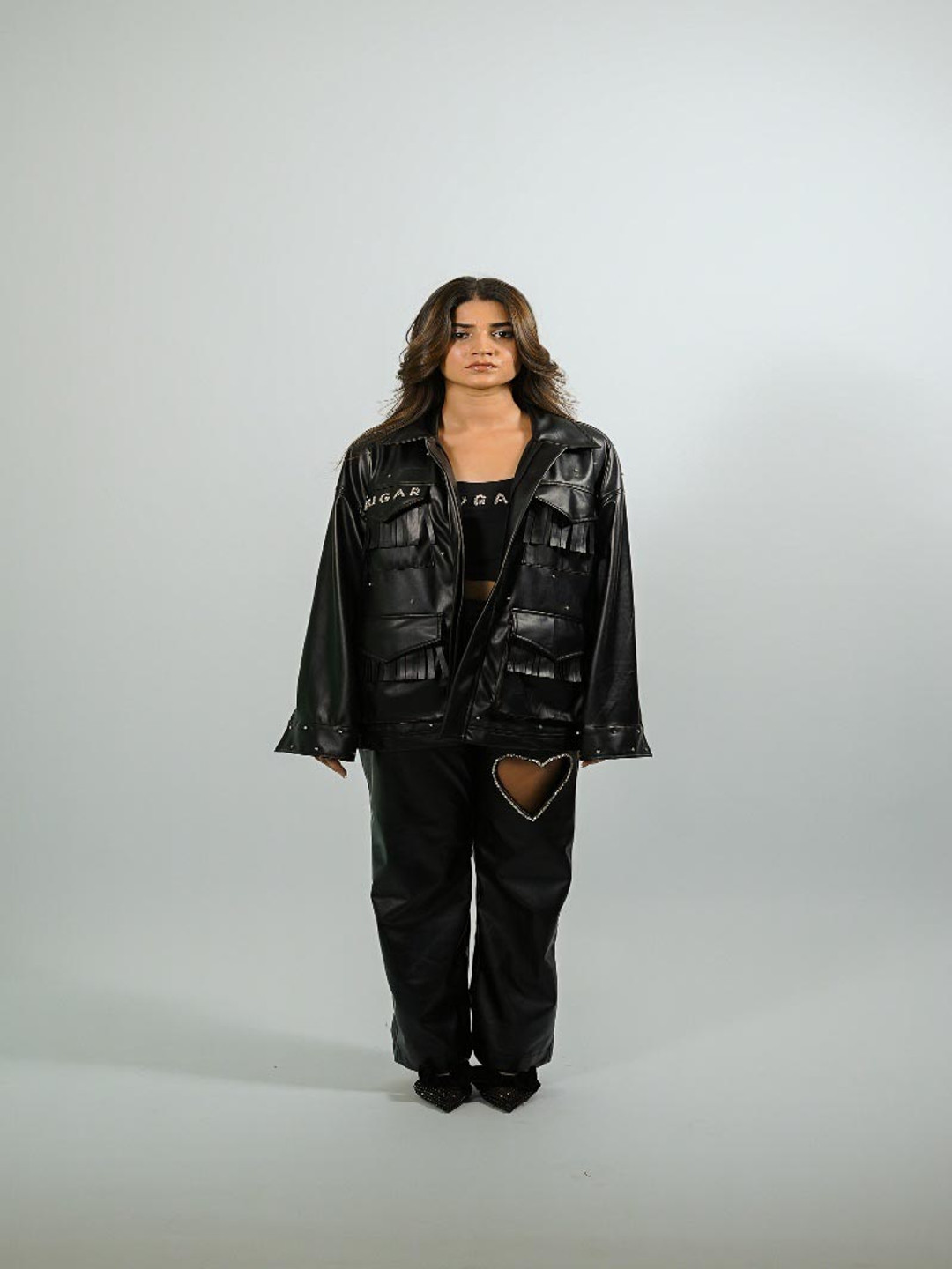 LABEL SUGAR Women Spread Collar Solid Leather Casual Lightweight Biker Jacket