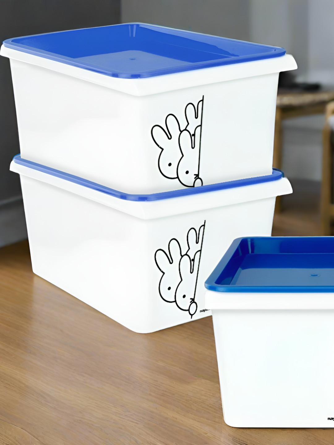 Nayasa Lego Set Of 3 Blue Printed Stack-N-Store Storage Box with Lid - 5L Each