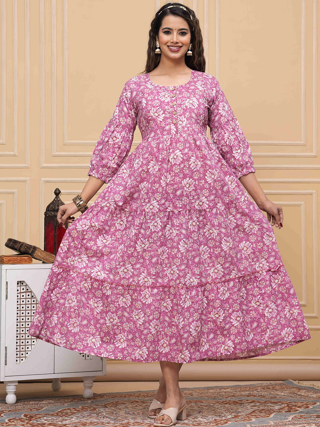 FEMARY Floral Print Maternity Maxi Dress
