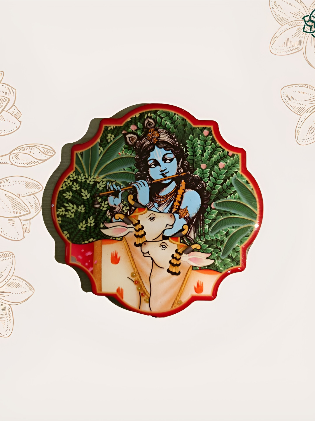 MAATIR DESIGNS Green & Brown Printed Pichwai krishna Magnet