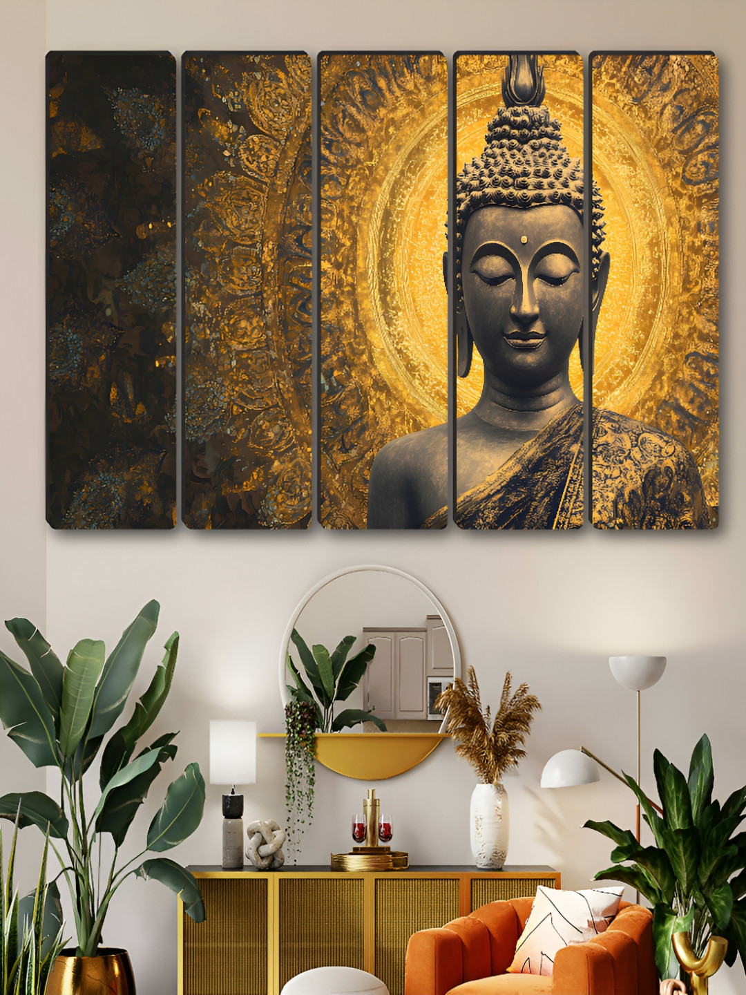 Aura Synthetic Wood 5 Piece Wall Rectangle Paintings Wall Art -30 x 60 In