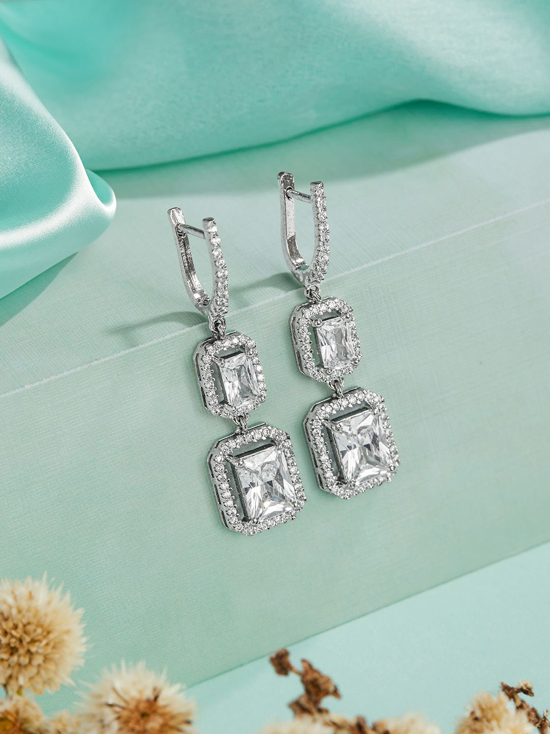 SARAF SILVERETZ 925 Sterling Silver Square Drop Earrings