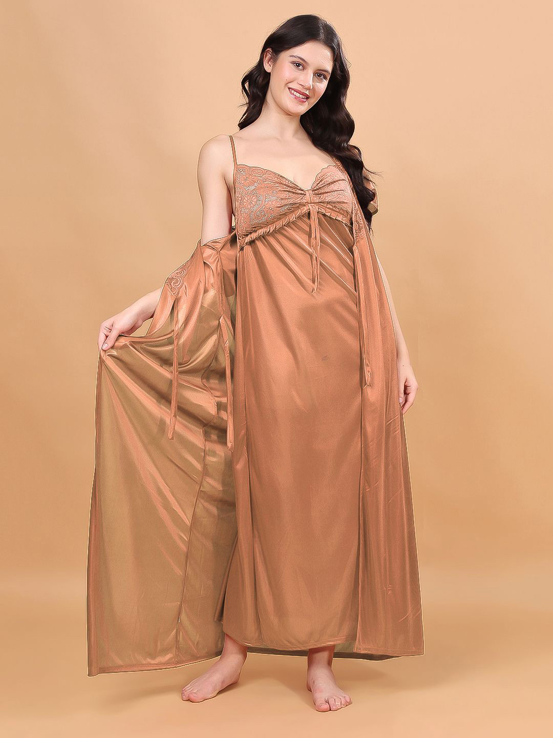 NIGHT KEYS Women Set Of 2 Piece Maxi Nightdress